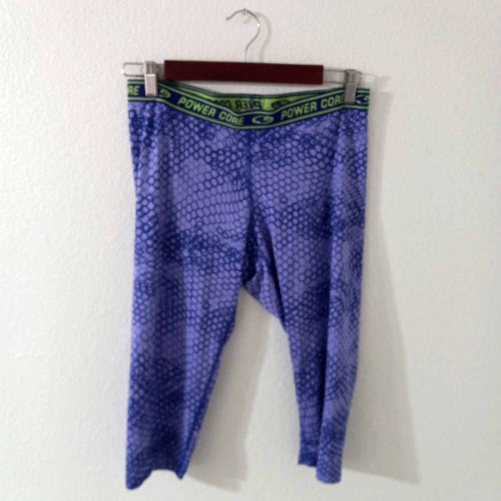 Champion L PowerCore Reptile Pattern Athletic Capri Leggings in Purple n Lime